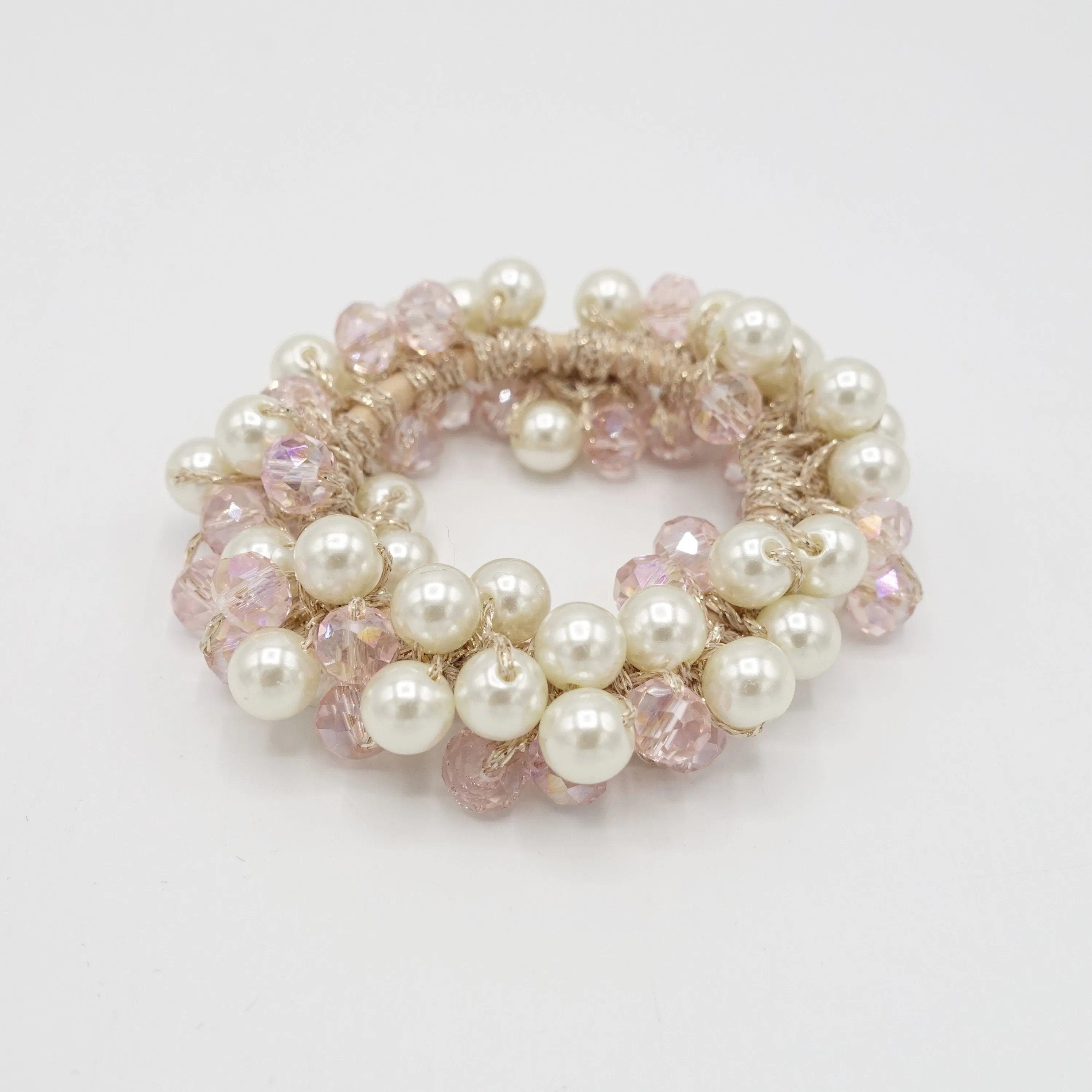 pearl ball angle stones beaded hair elastic ponytail holder woman hair accessory