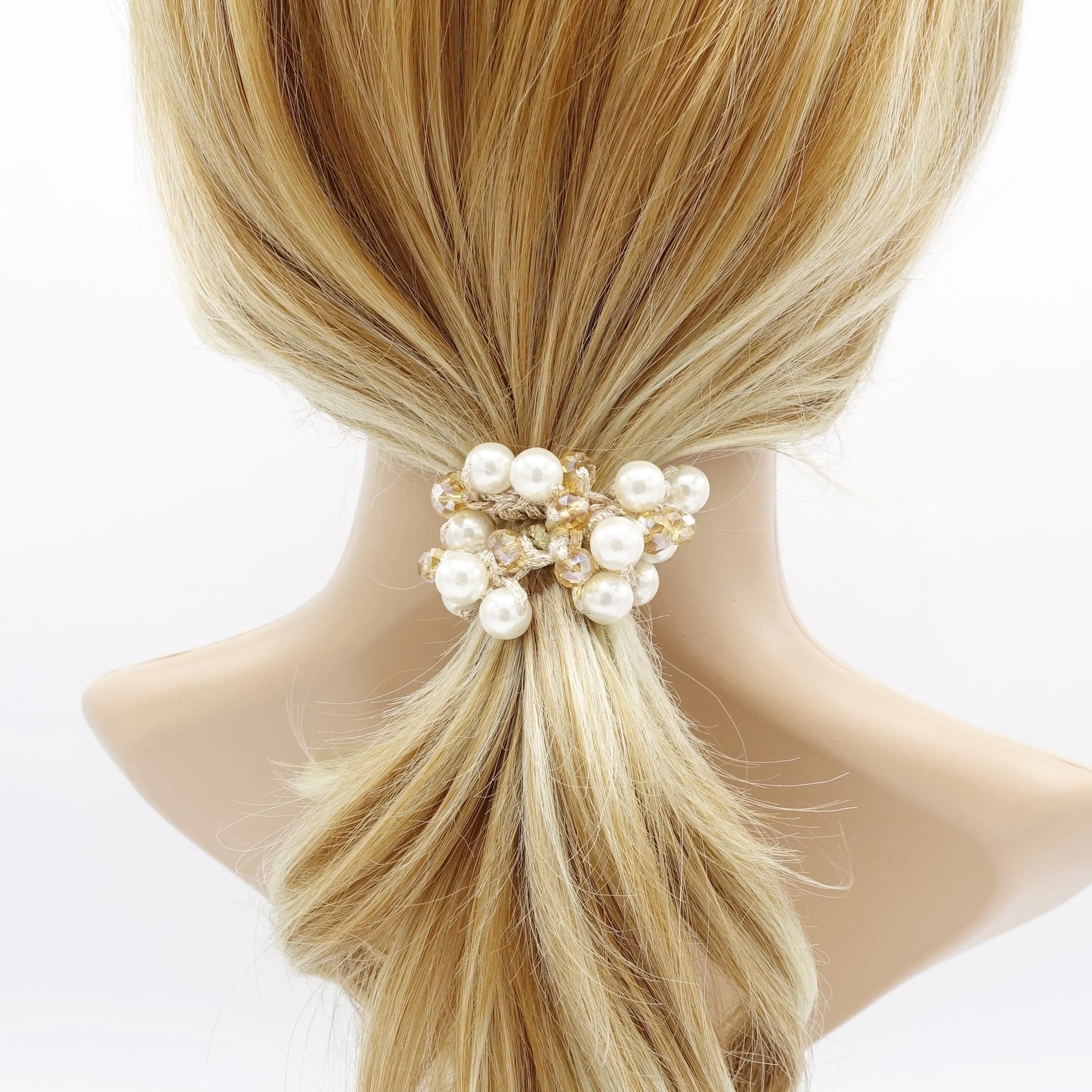 pearl ball angle stones beaded hair elastic ponytail holder woman hair accessory