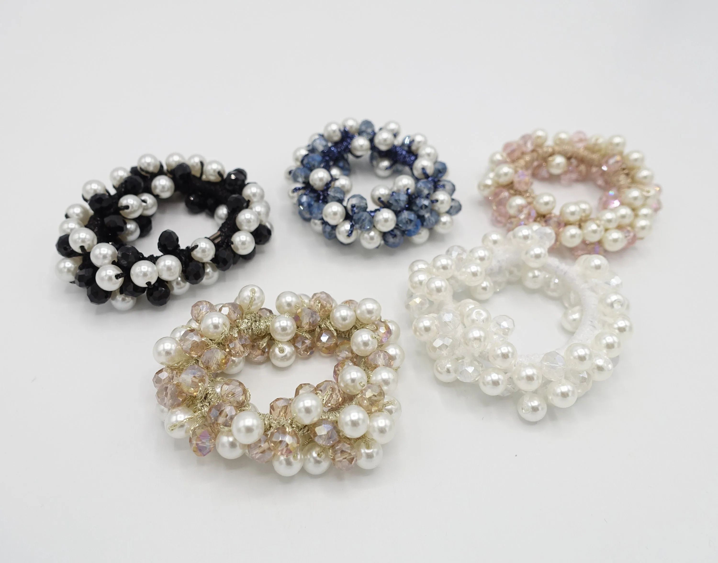 pearl ball angle stones beaded hair elastic ponytail holder woman hair accessory