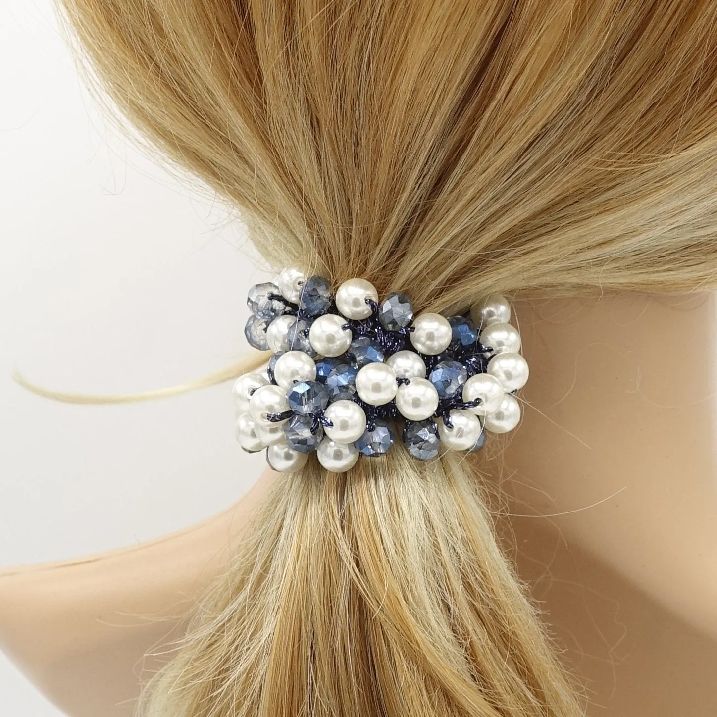pearl ball angle stones beaded hair elastic ponytail holder woman hair accessory