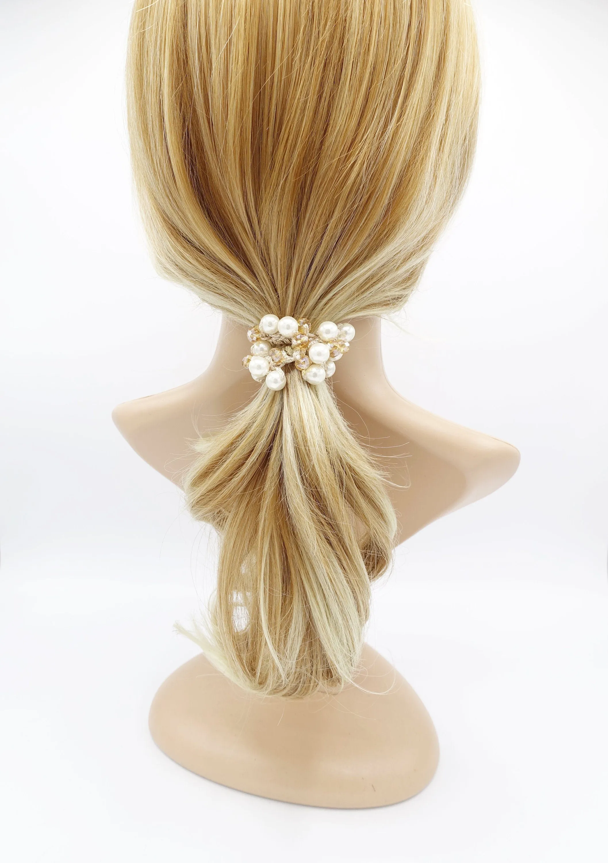 pearl ball angle stones beaded hair elastic ponytail holder woman hair accessory