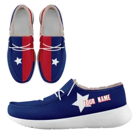Personalized USA Flag Sneakers, Custom Stars and Stripes Loafer Shoes, Fur Lining Shoe, Pride in Comfort,FN042-24020304-5w