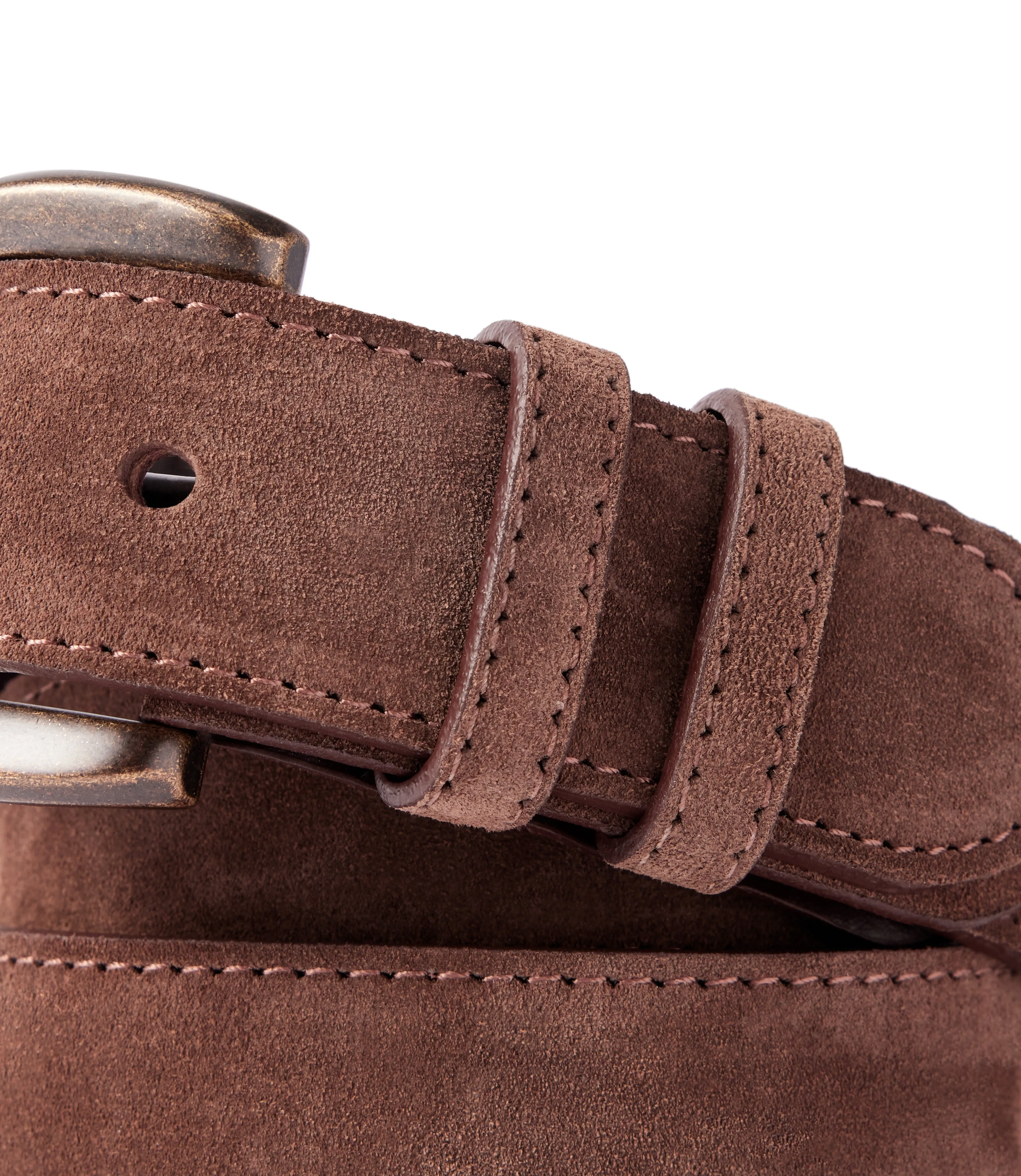 R.M.Williams - Ryder Belt - Suede - Dark Bronze Hardware - Brown