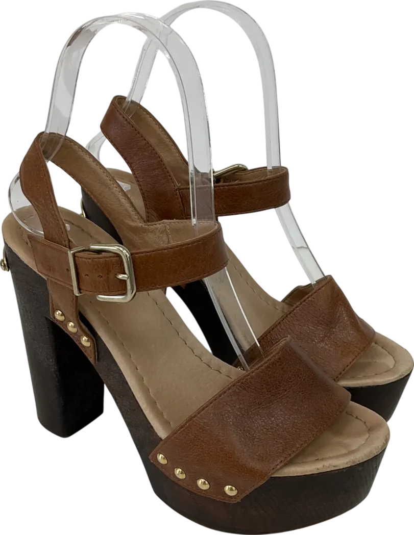 Russell & Bromley Brown Chunky Platform Leather Heeled Sandals UK 3 EU 36 👠