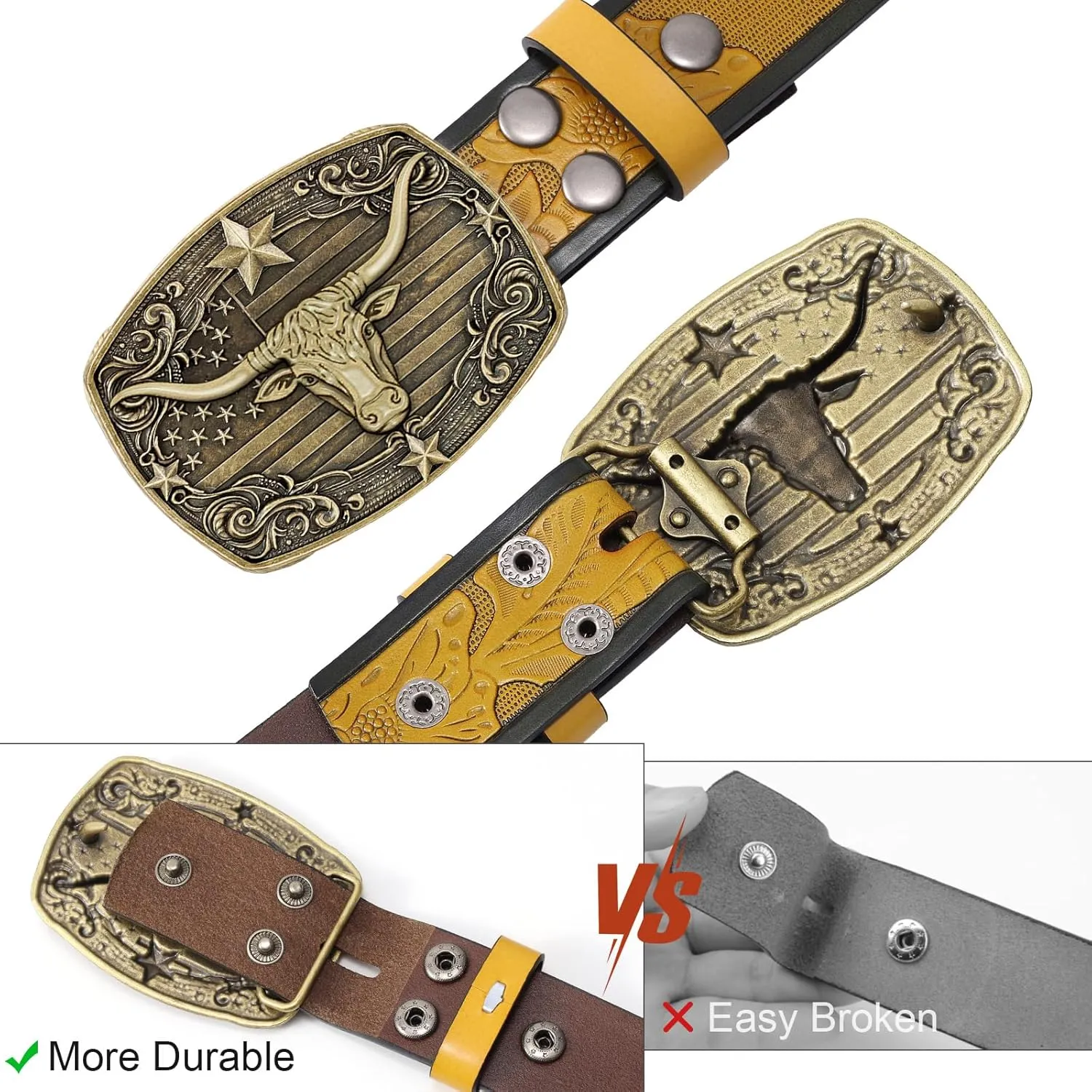 SANSTHS Western Cowboy Belts for Men Women, Mens Western Belt Bull Buckle Country Belt Cowboy Leather Belt for Jeans