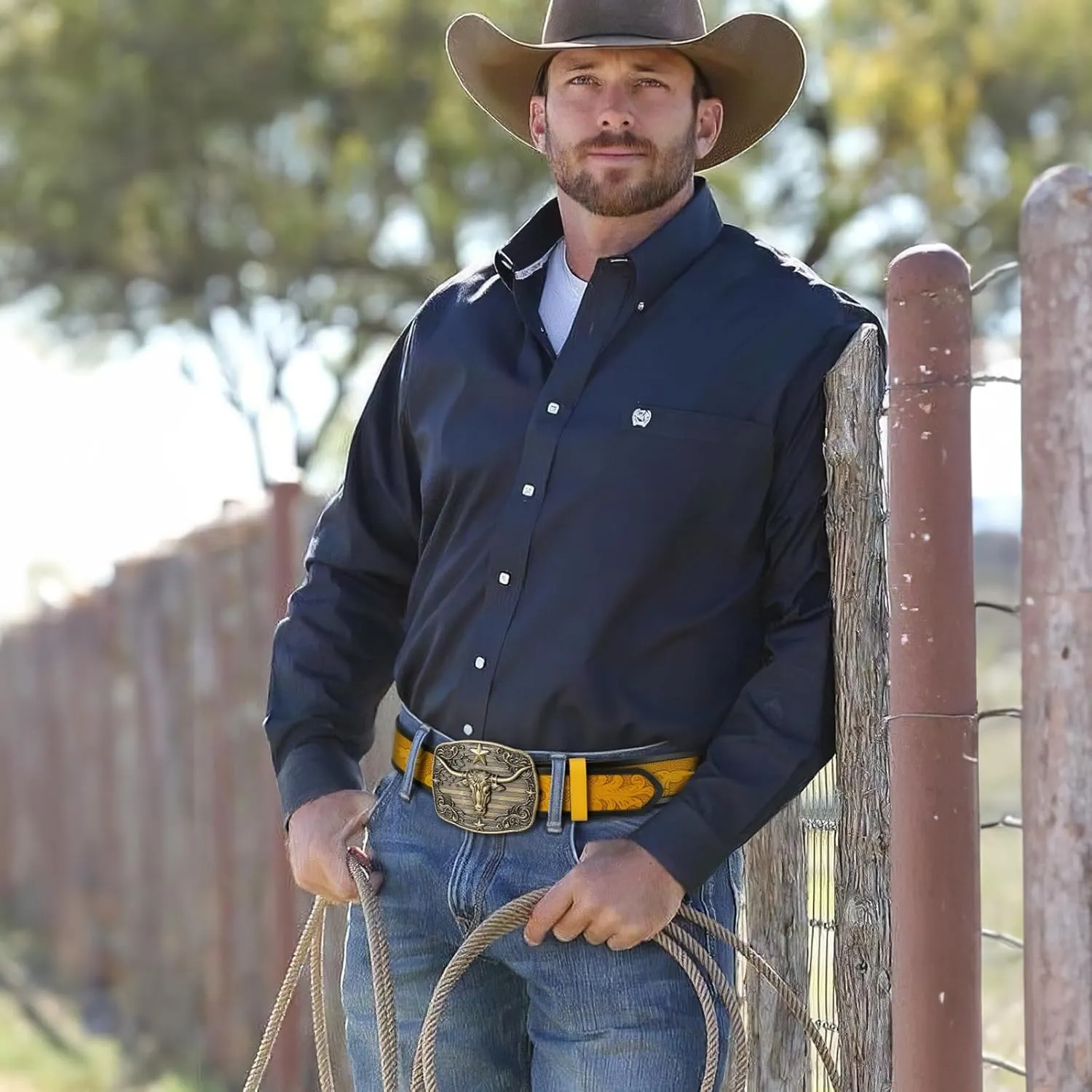 SANSTHS Western Cowboy Belts for Men Women, Mens Western Belt Bull Buckle Country Belt Cowboy Leather Belt for Jeans