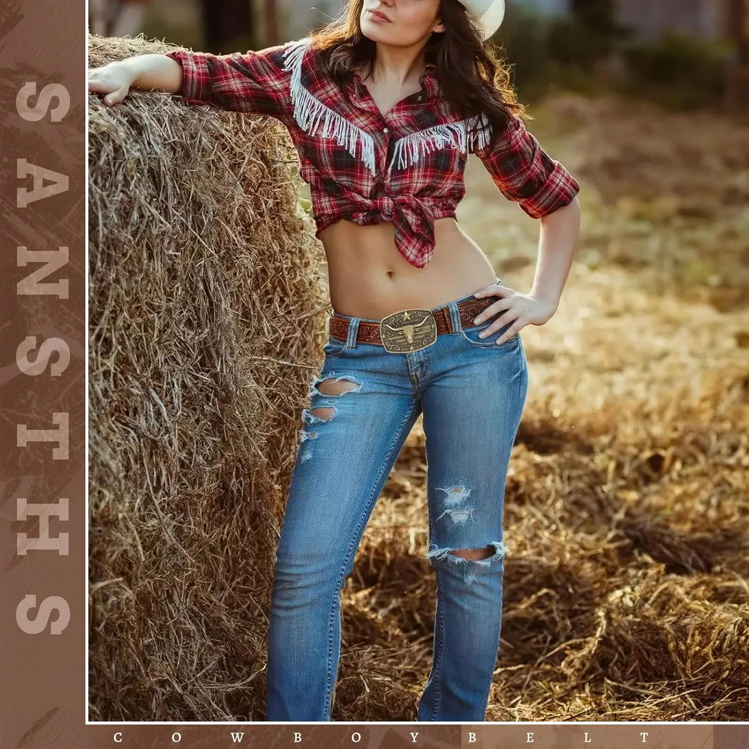 SANSTHS Western Cowboy Belts for Men Women, Mens Western Belt Bull Buckle Country Belt Cowboy Leather Belt for Jeans