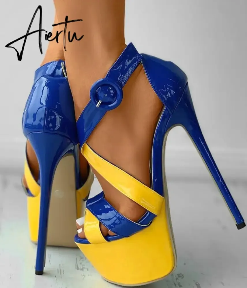 Sexy High Heels Ladies Women Sandals Rivet Metal Peep Toe Platform Thick Soles Stiletto PVC Club Banquet Summer Shoes