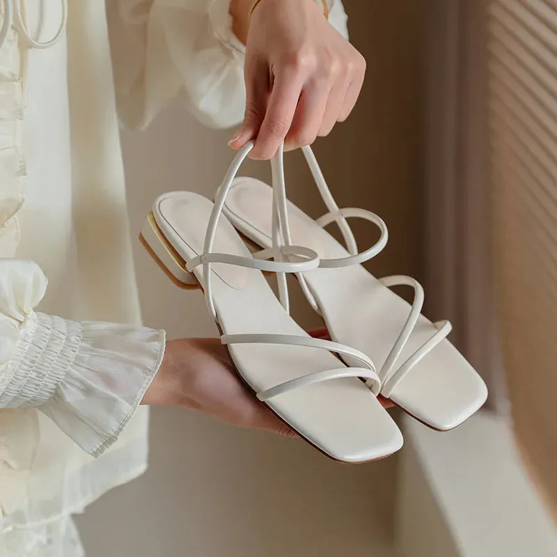 Sohiwoo New Summer Sexy OpenToe Female Sandals Feet Bare Straps Shoes Rubber Soles Low Heel Women Sandals
