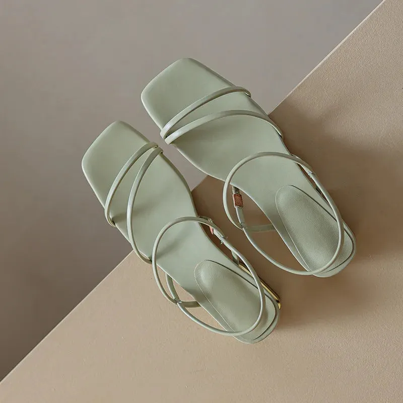 Sohiwoo New Summer Sexy OpenToe Female Sandals Feet Bare Straps Shoes Rubber Soles Low Heel Women Sandals