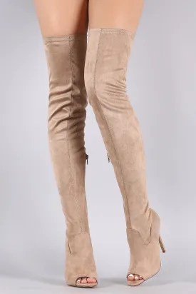 Suede Peep Toe Stiletto Over-The-Knee Boots