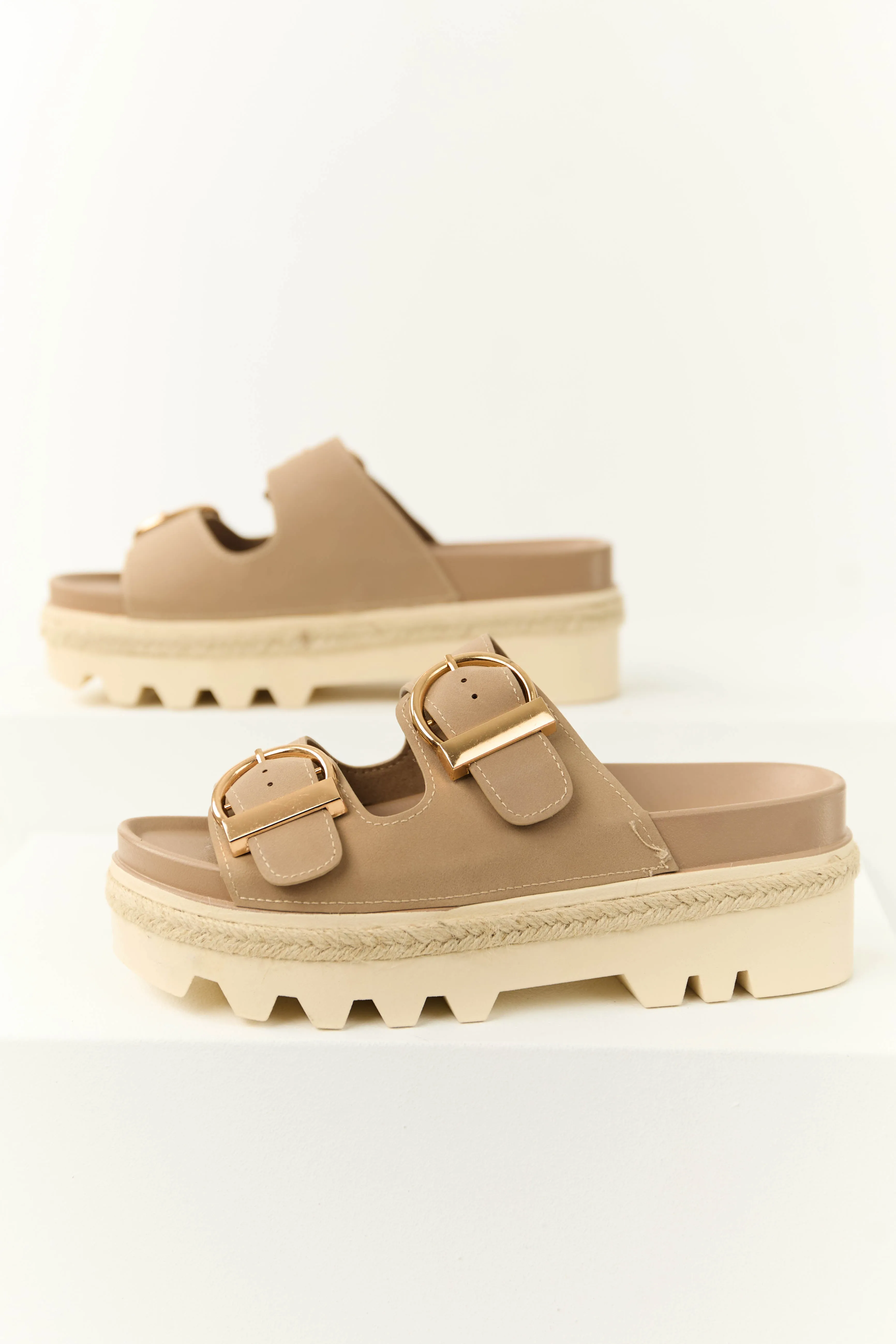 Taupe Platform Buckle Strap Sandals