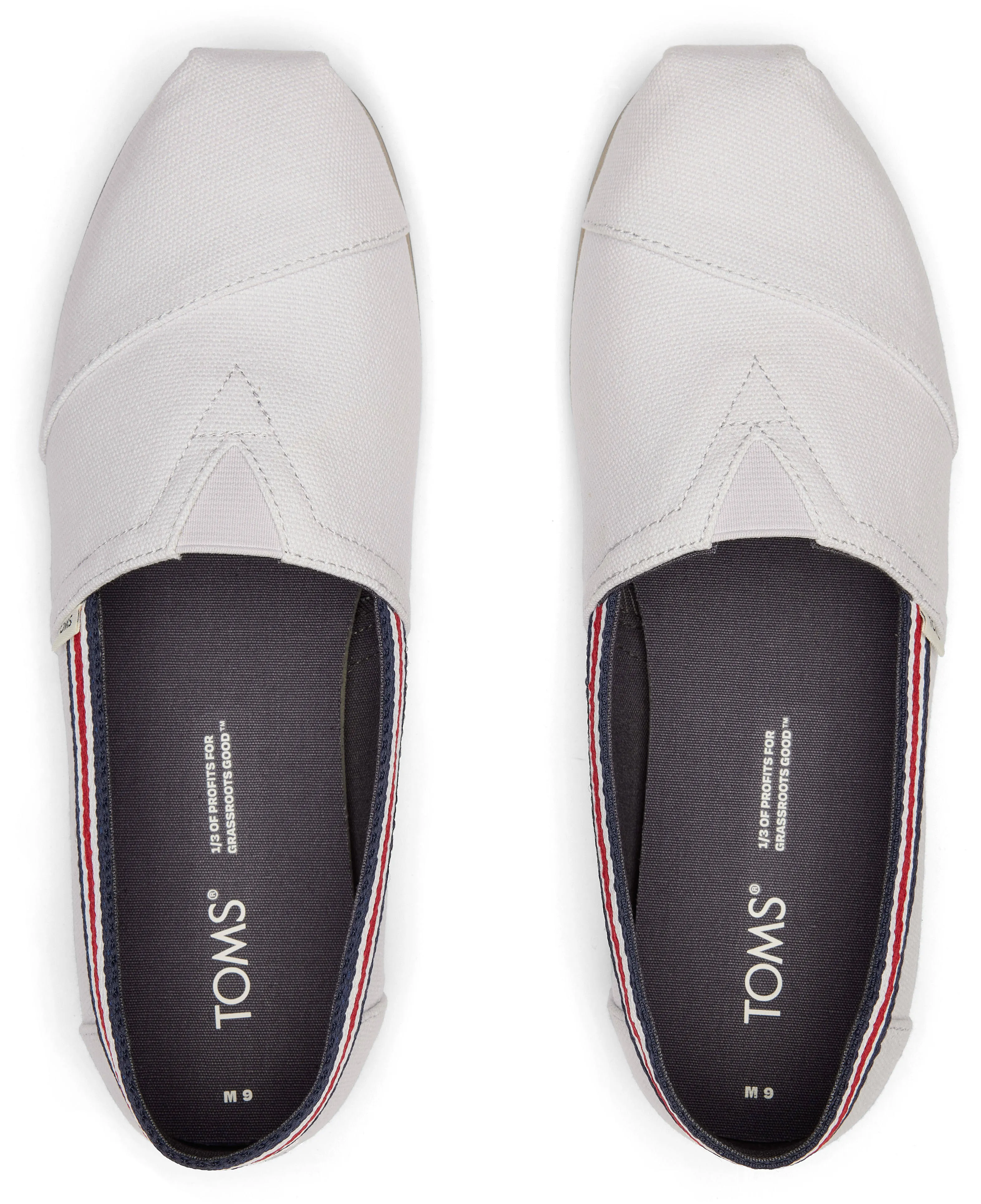 Toms Mens Alpargata Cloud Grey Washed Canvas Stripe Trim