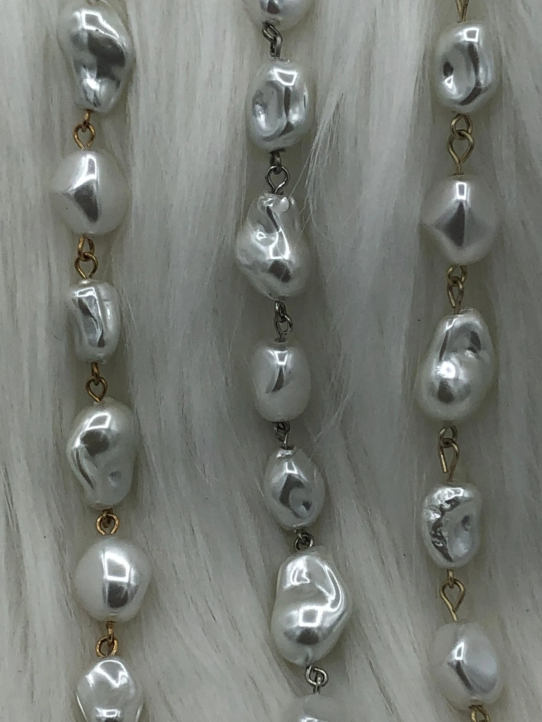Vintage Porcelain Glass Pearl Replica Freshwater Baroque Pearl Shape Mixed Shape Beaded Chain, Rosary Chain, White Pearl by Foot Fast Ship