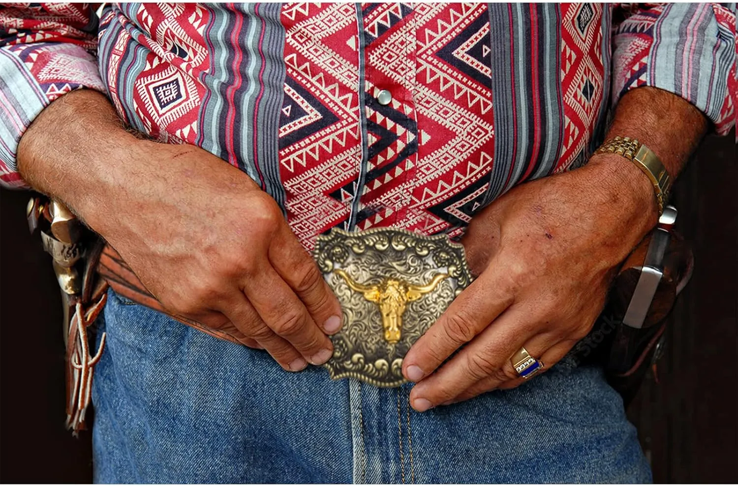 Western Cowboy PU Leather Belt - Men Waist Strap Bull Decoration Floral Engraved for Jeans 25" to 38" Waist