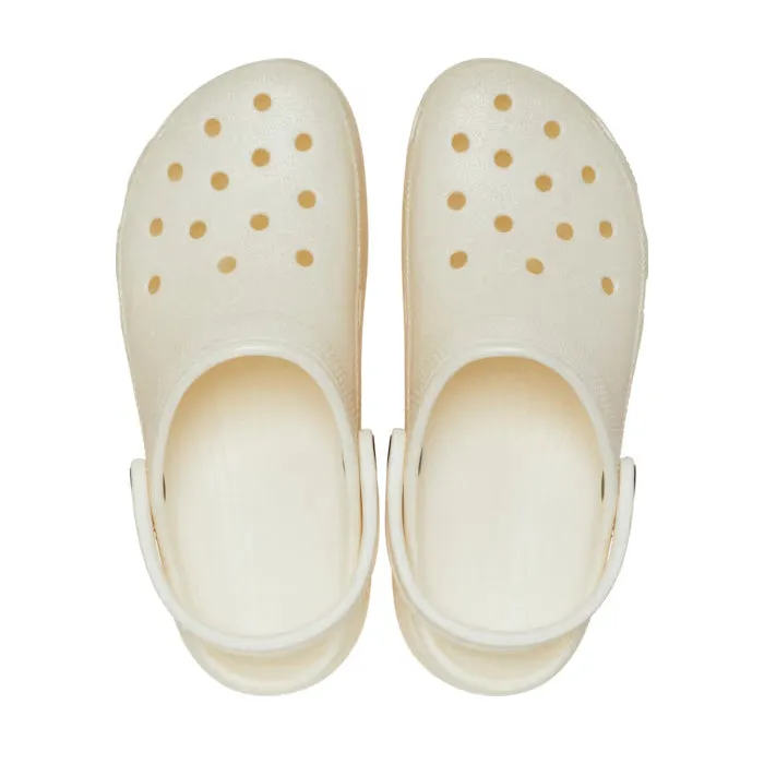 Womens Crocs - Classic Glitter PLATFORM Clog Chalk Off White CLEARANCE