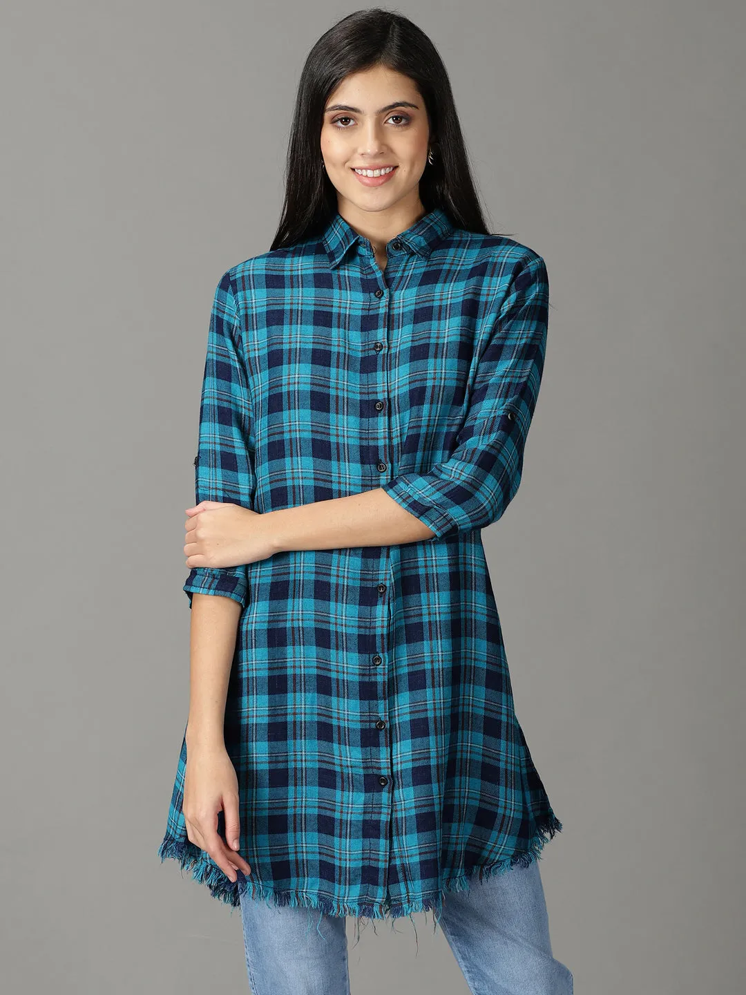 Women's Teal Checked Shirt