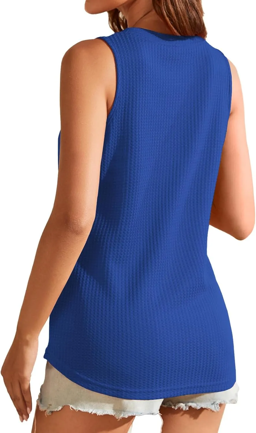 Womens Tops Crewneck Waffle Knit Flowy Loose Fit Tank Top Sleeveless Summer Shirts